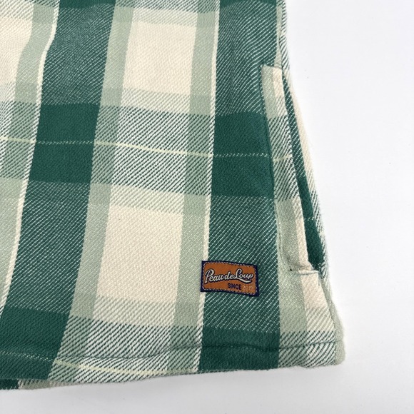 Peau De Loup Flannel Shacket Non Gender L Cropped Full Zip Green Plaid Jacket - Picture 10 of 12